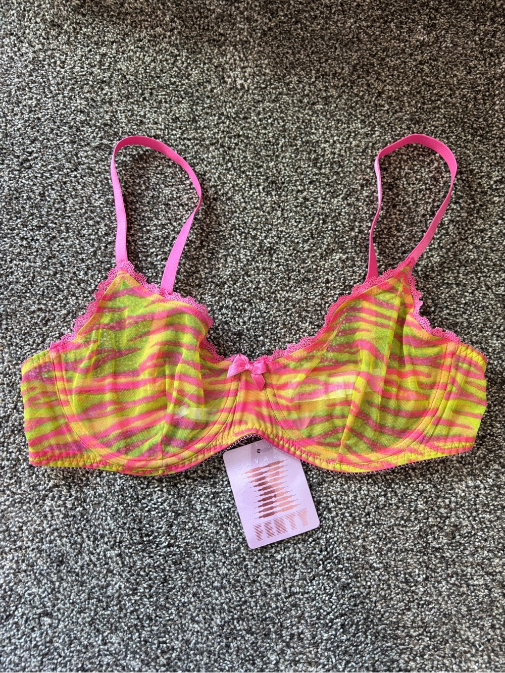 Savage x Fenty Neon Pink & yellow Striped Underwire Bra